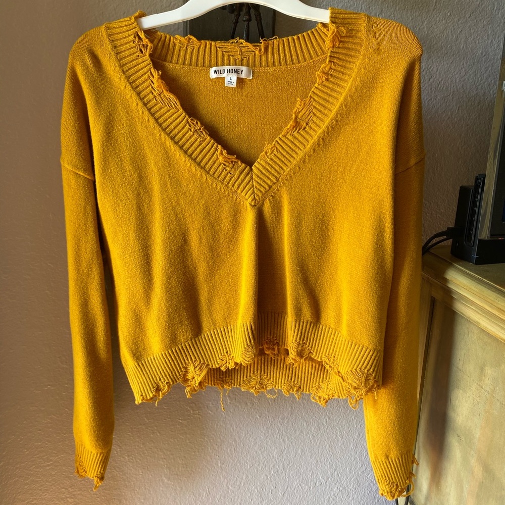 Mustard distressed, cropped Wild Honey sweater